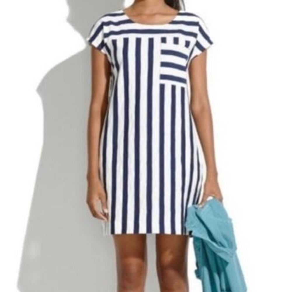 Madewell Pinstripe Zipline Dress Womens Medium Weekend Casual 100% Cotton - Picture 3 of 8